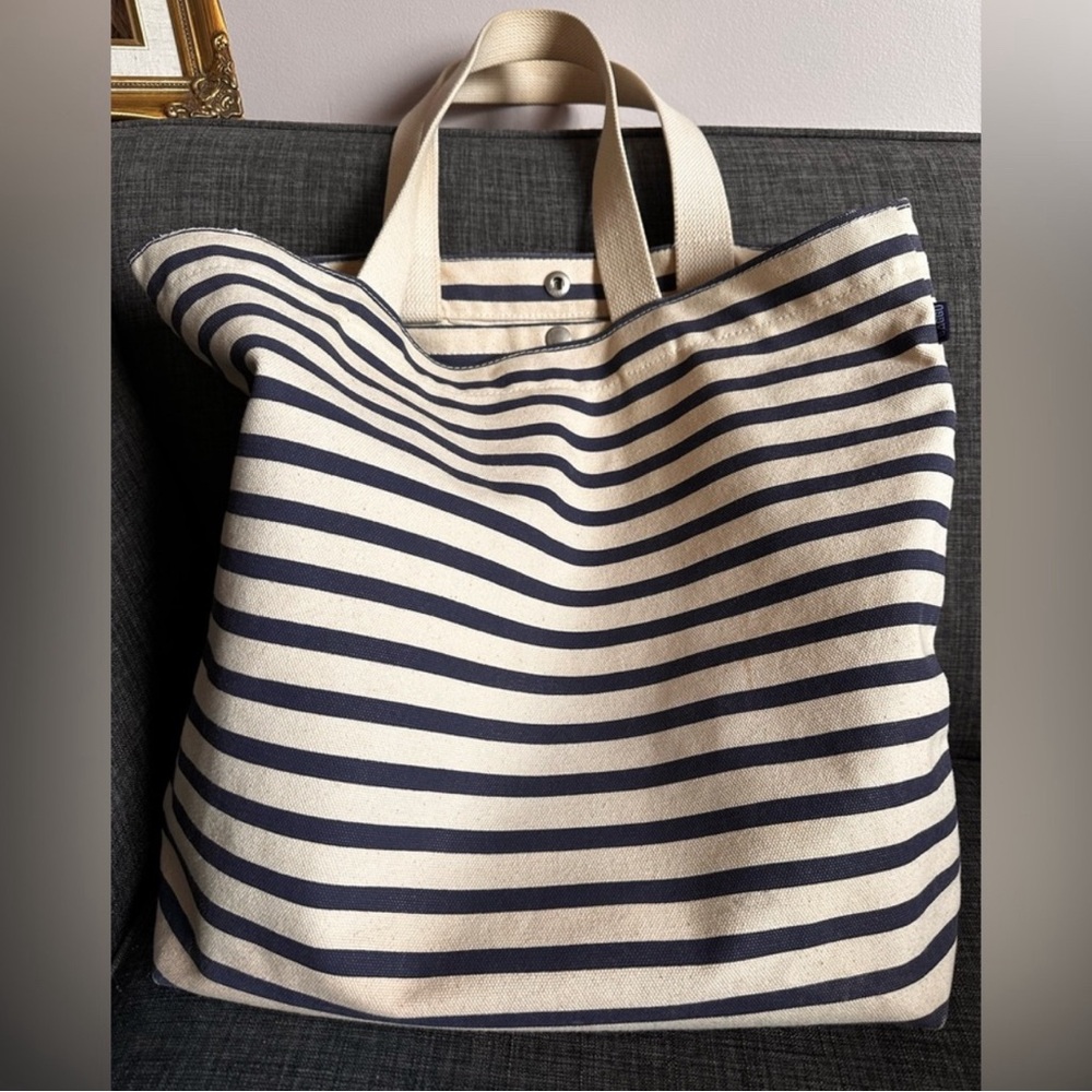BAGGU Sailor Stripe Canvas Tote Shopping Beach Bag Navy Nautical